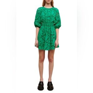 Maje Embroidered Cotton Mini Dress | Emerald Green | Size 34